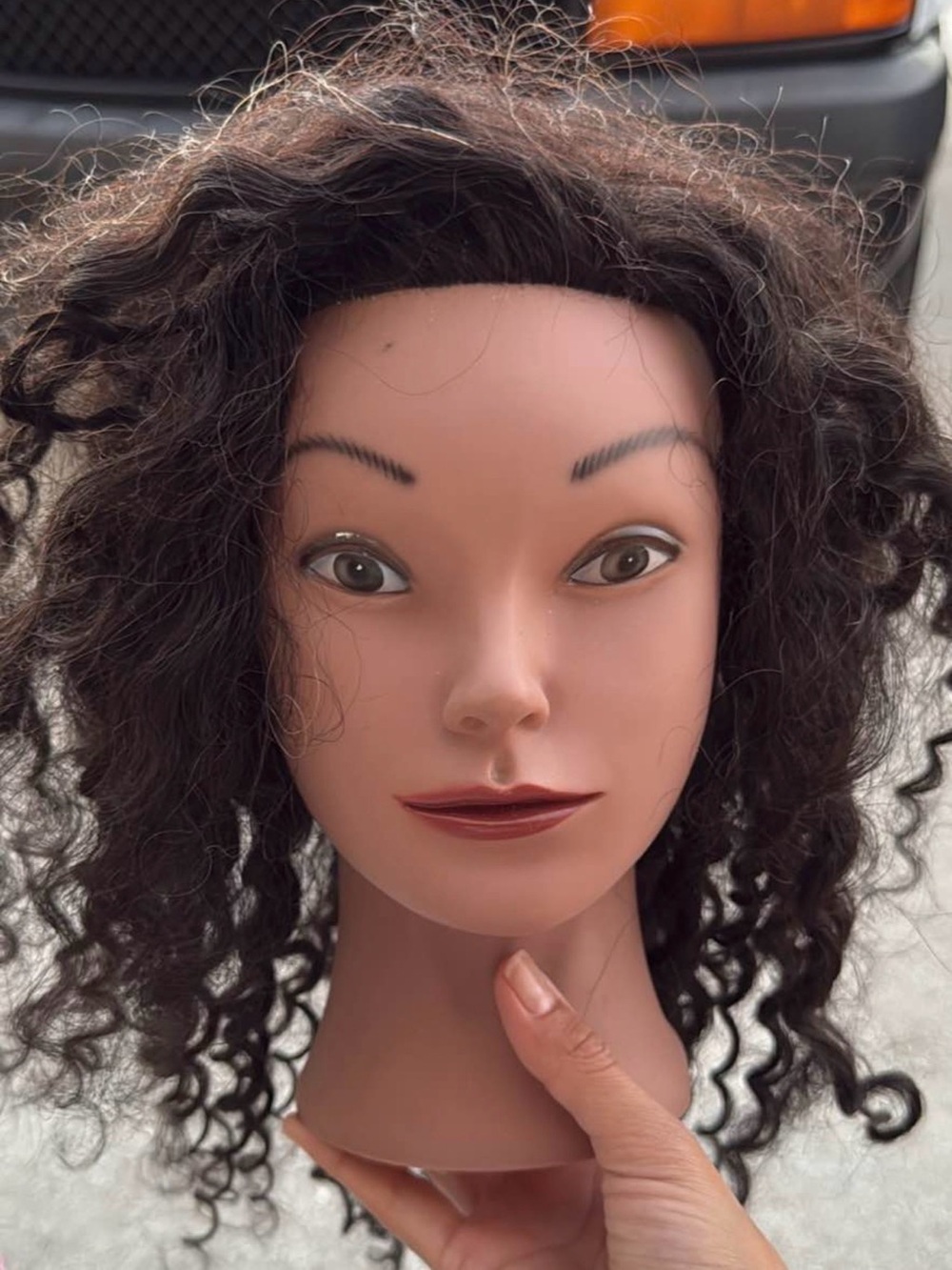 Professional Practice Mannequin Head with Curly Dark Brown Hair